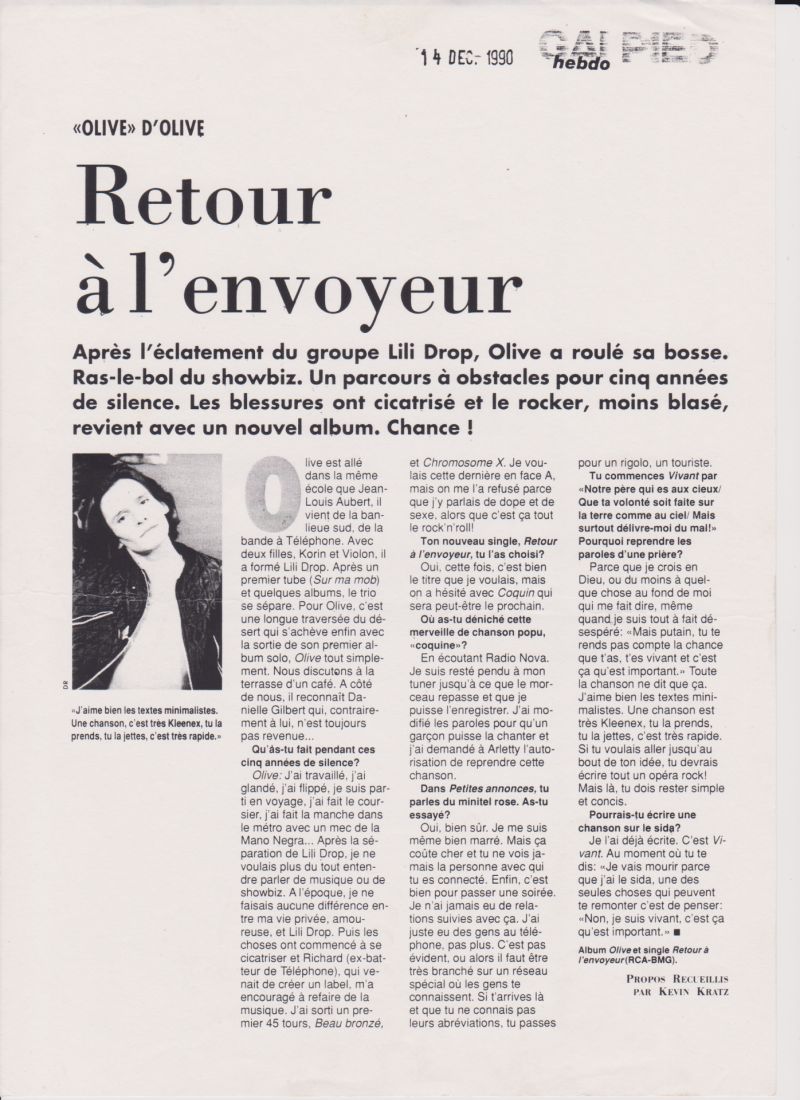 Olive gai pied retour a l envoyeur 1990