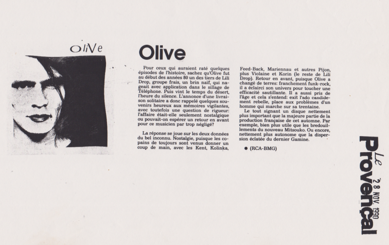 Le Provencal : chronique Olive, novembre 1990